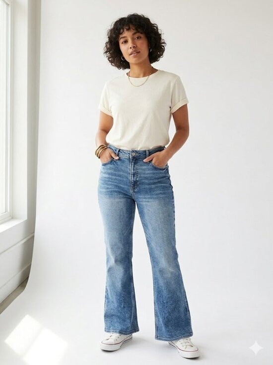 Old Navy Denim - Old Navy Higher High Rise Flare Jeans Size 14 Cropped 28” Inseam Stretch